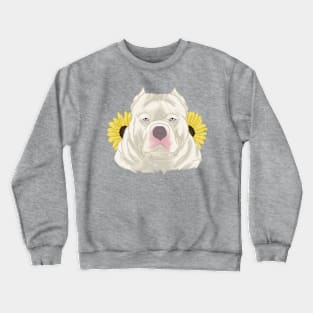 White Blue Eyed American Bully with Sunflowers Crewneck Sweatshirt